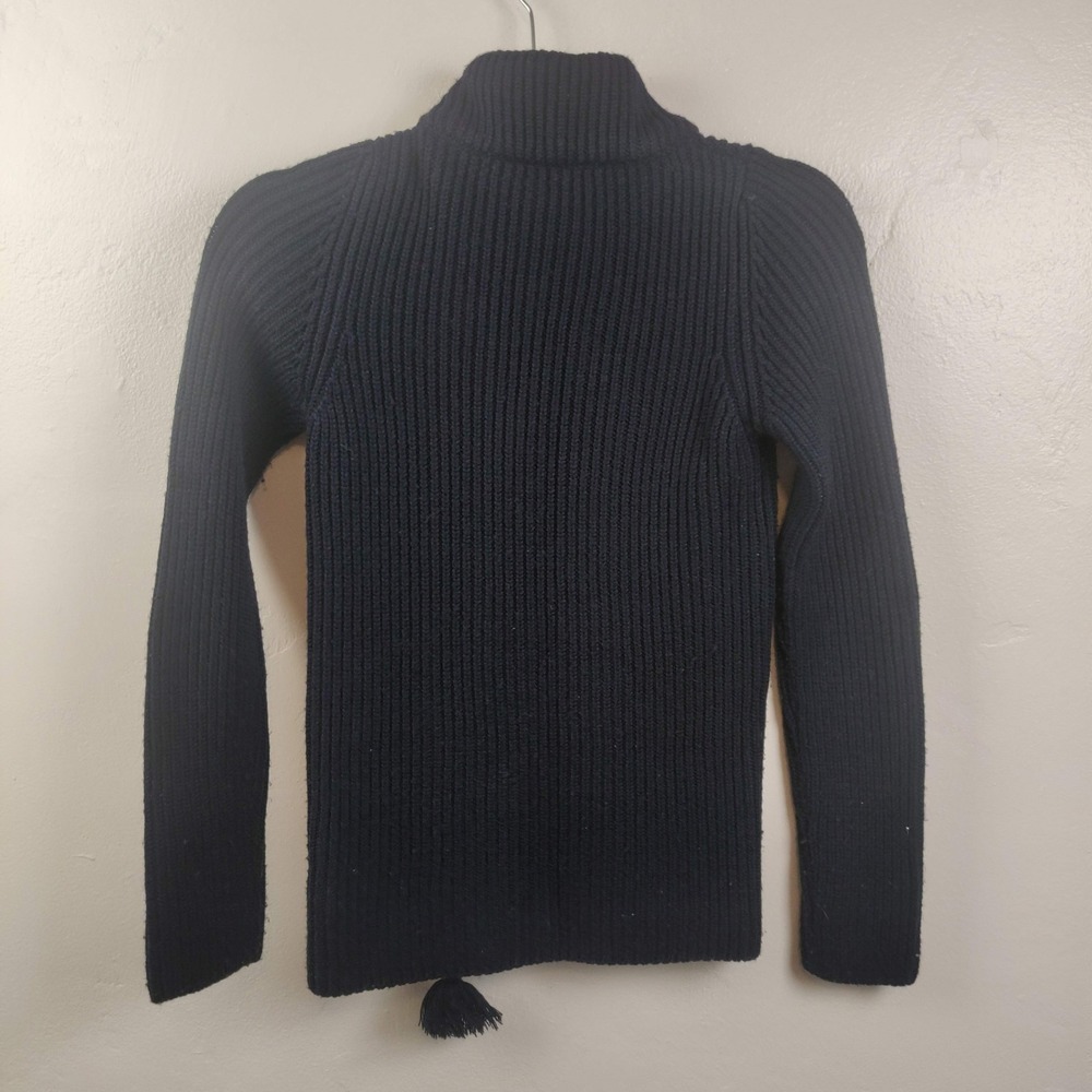 Vintage Emporio Armani Sweater Womens 4 Navy Blue Ribbed Asymmetrical Zip Tassel - Picture 5 of 11